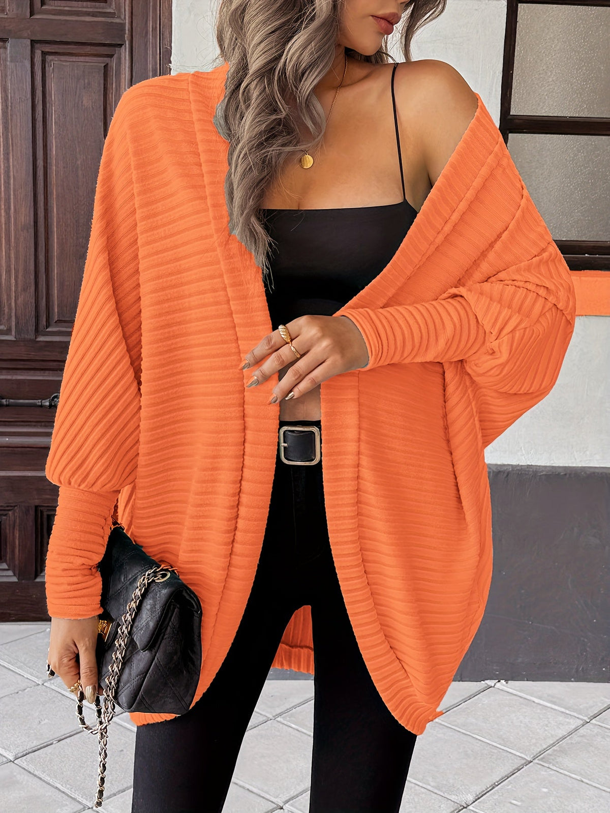 Women's Open Front Cardigan, Ribbed Knit Layering Cardigan