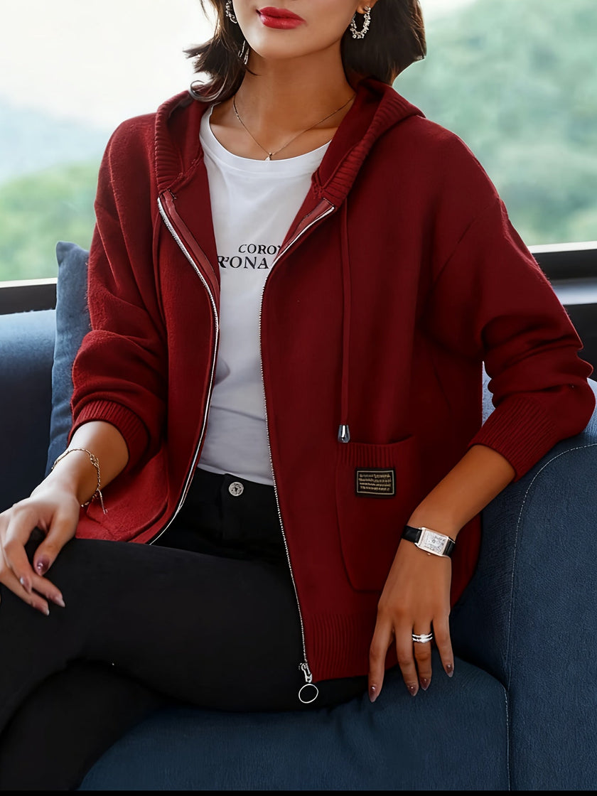 Women's Zip Up Hooded Cardigan, Lightweight Knit Hoodie with Pockets, S-L