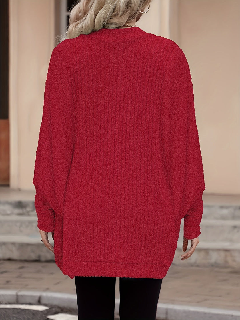 Women's Open Front Cardigan, Ribbed Knit Layering Cardigan