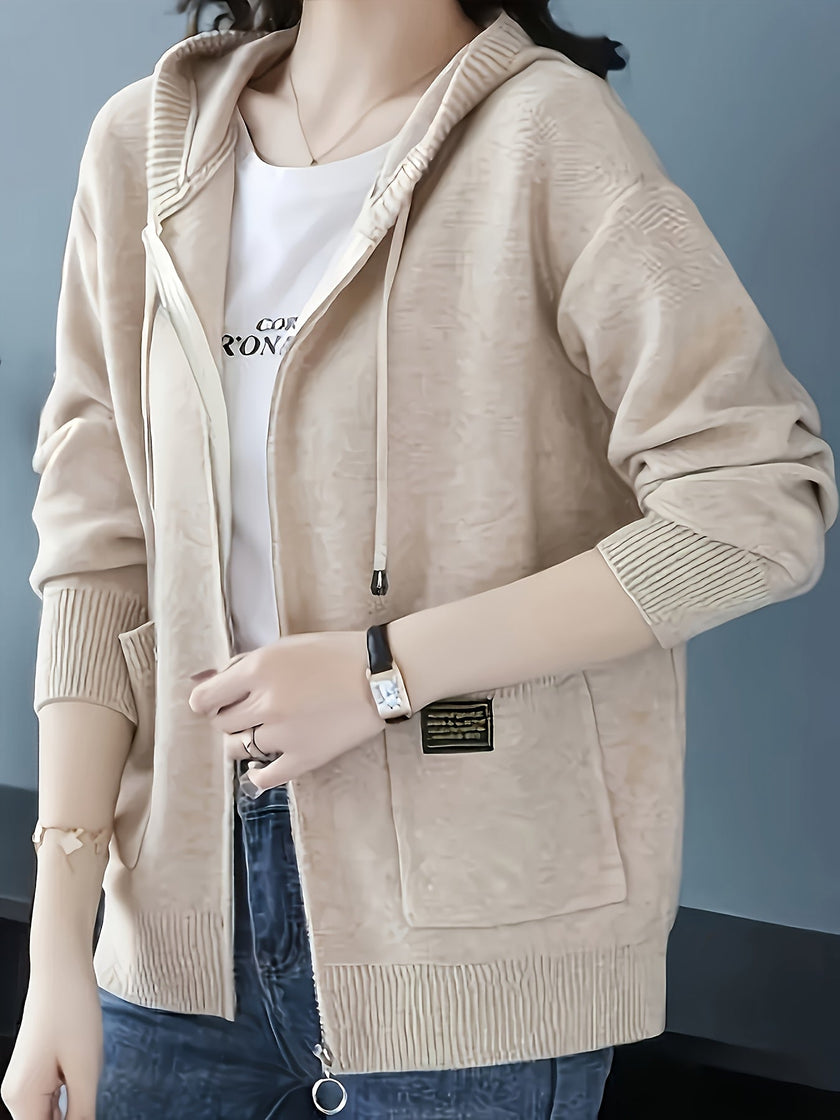 Women's Zip Up Hooded Cardigan, Lightweight Knit Hoodie with Pockets, S-L