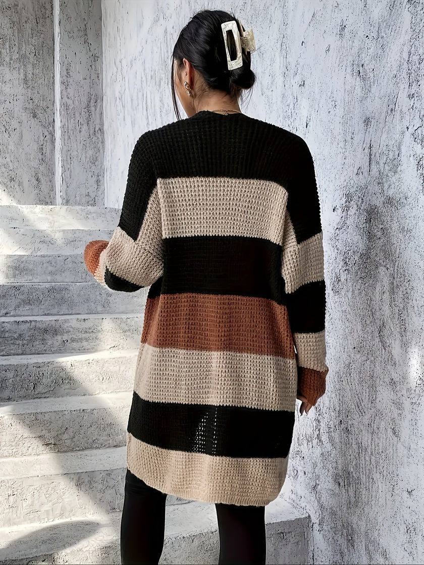 Women's Longline Cardigan, Colorblock Knit Duster, S-2XL