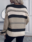 Women's V Neck Sweater, Colorblock Striped Knit Pullover, S-2XL