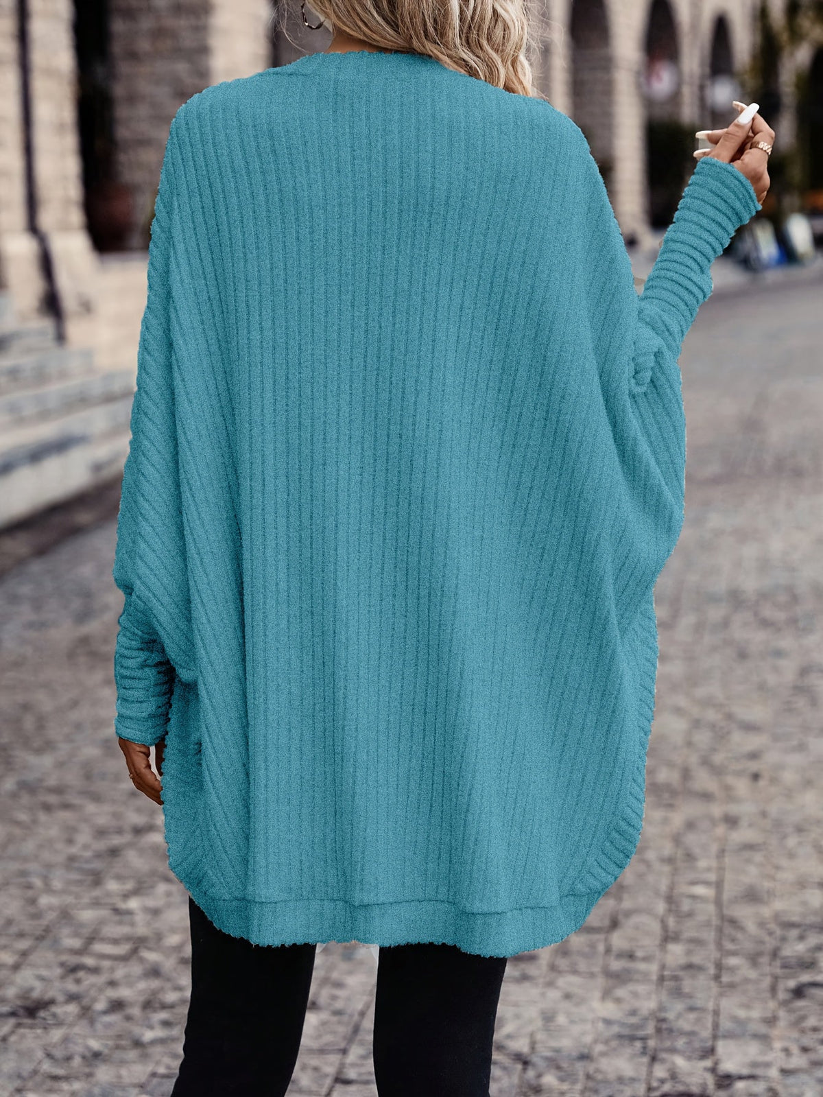 Women's Open Front Cardigan, Ribbed Knit Layering Cardigan