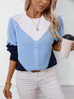 Women's Colorblock Sweater, Relaxed Crew Neck Knit Pullover, S-XL