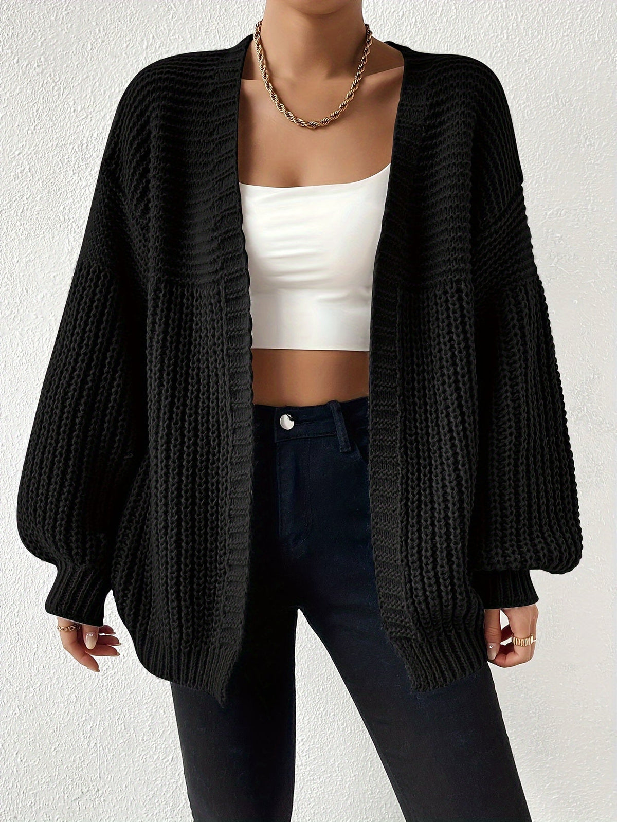 Women's Chunky Knit Cardigan, Relaxed Open Front, S-2XL