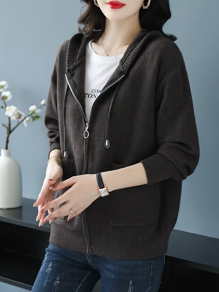 Women's Zip Up Hooded Cardigan, Lightweight Knit Hoodie with Pockets, S-L