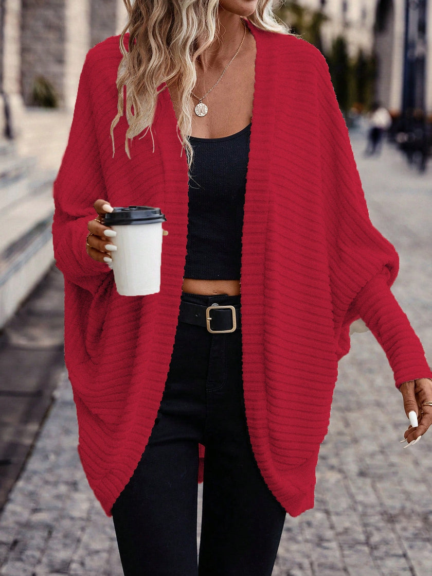 Women's Open Front Cardigan, Ribbed Knit Layering Cardigan