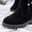 black fur boots for women, fleece lined mid calf winter boots