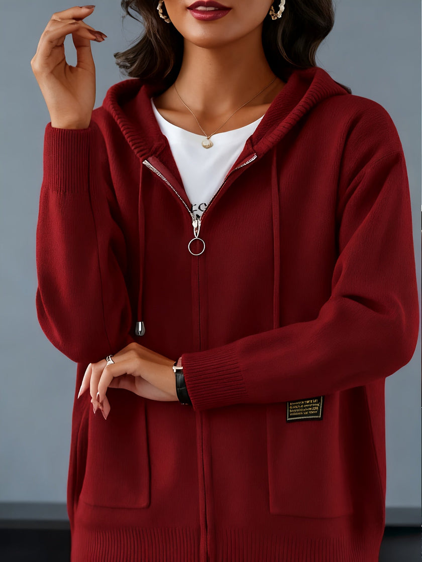 Women's Zip Up Hooded Cardigan, Lightweight Knit Hoodie with Pockets, S-L