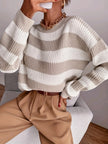 Women's Striped Sweater, Relaxed Drop Shoulder Knit Pullover, S-XL