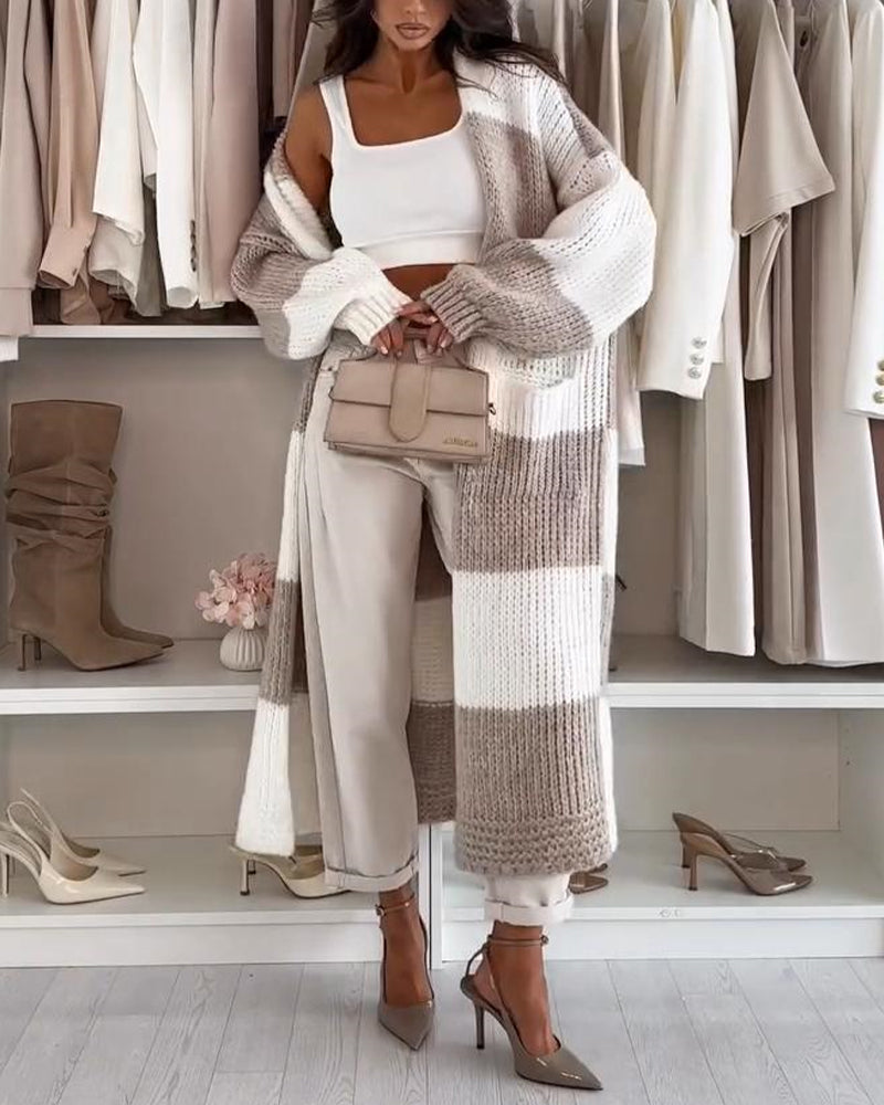 Checkerboard Chunky Knit Cardigan