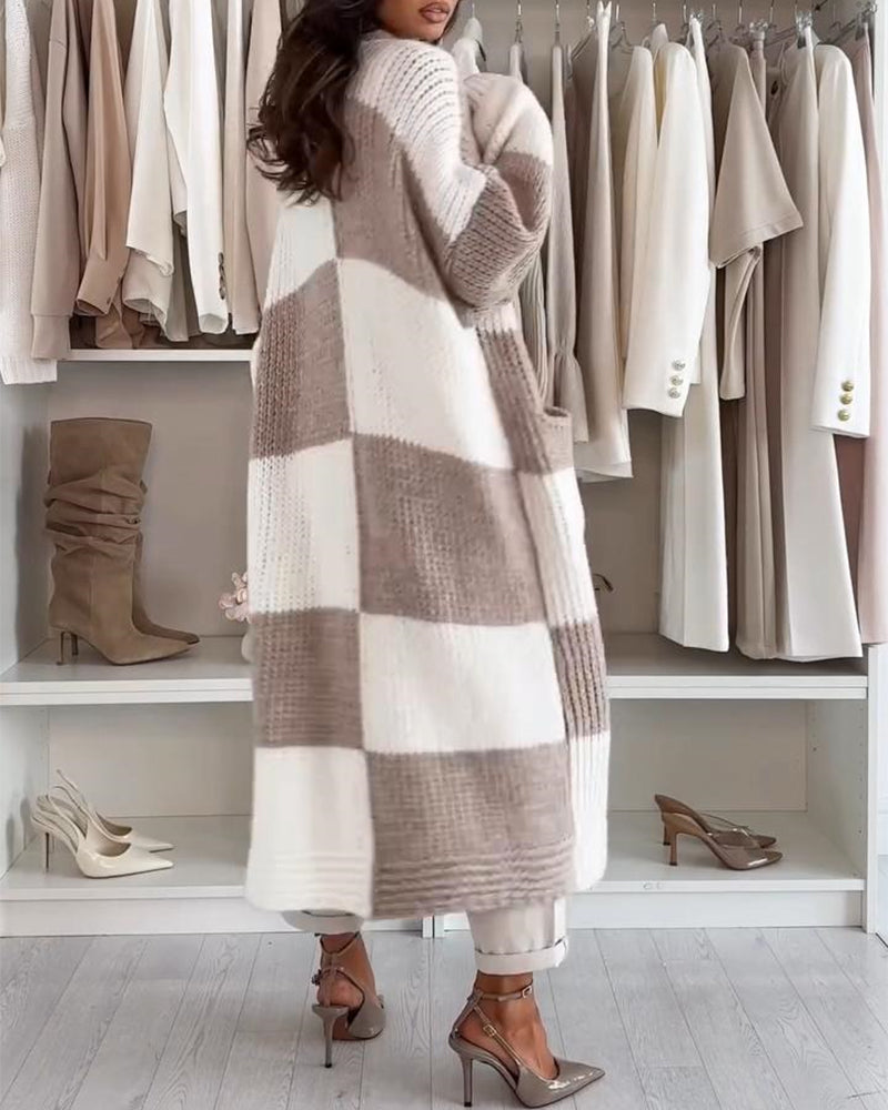Checkerboard Chunky Knit Cardigan