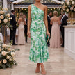 Women's One Shoulder Maxi Dress, Floral Wedding Guest Dress, S-XL