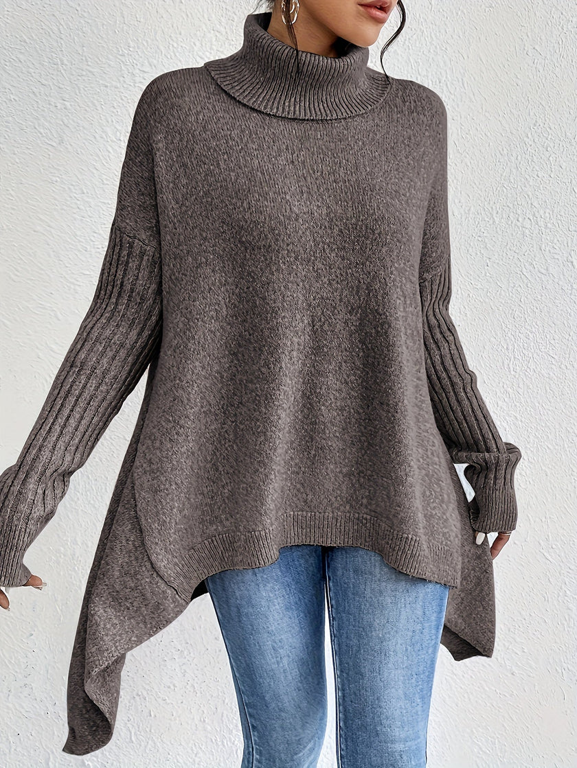 Women's Turtleneck Sweater, Relaxed High Neck Knit, S-2XL