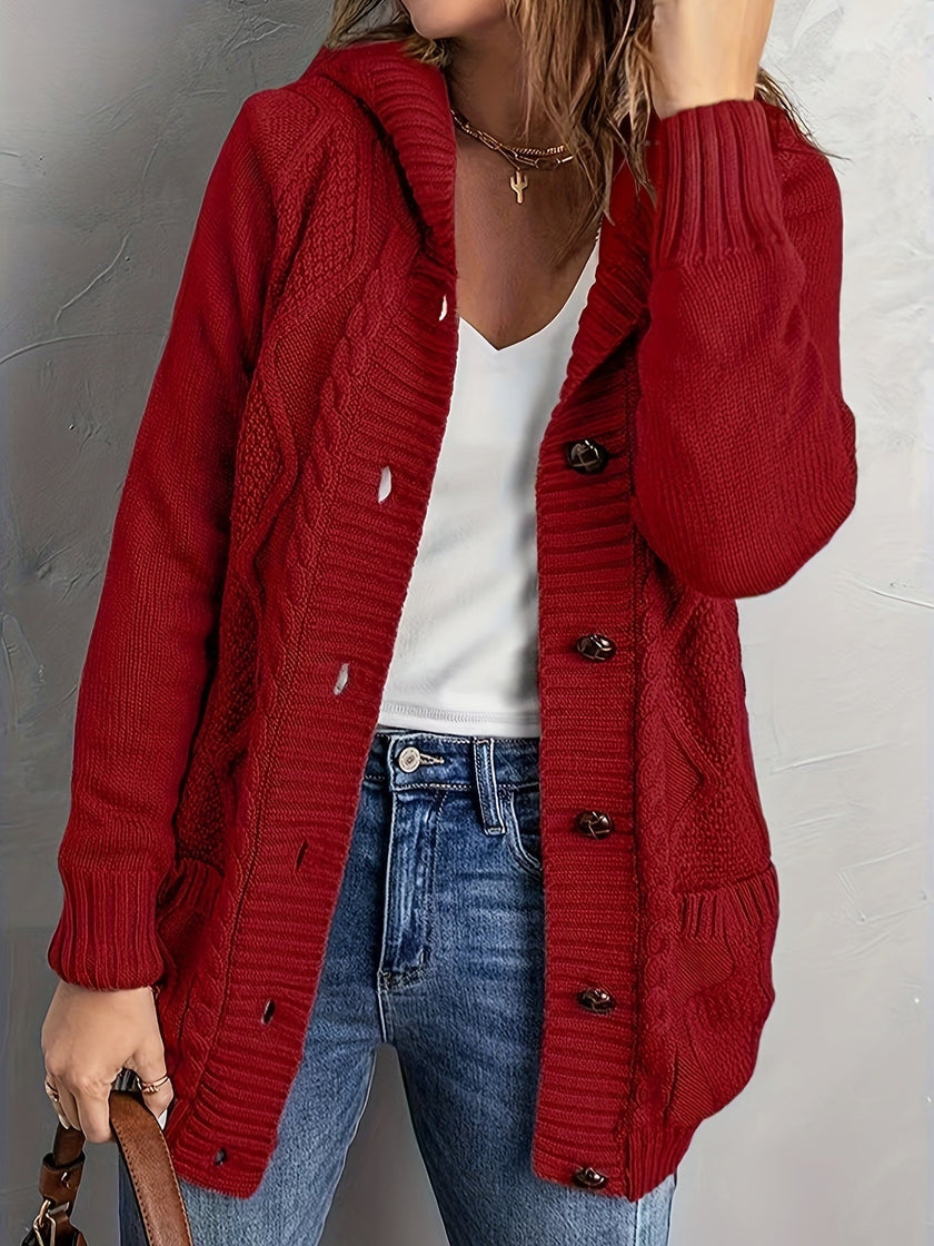 Women's Hooded Cardigan, Plush Lined Button Front Cardigan with Pockets, S-L