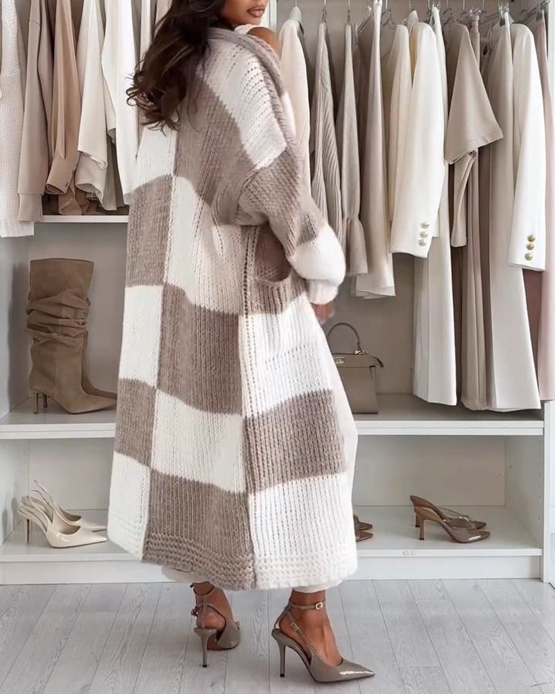 Checkerboard Chunky Knit Cardigan