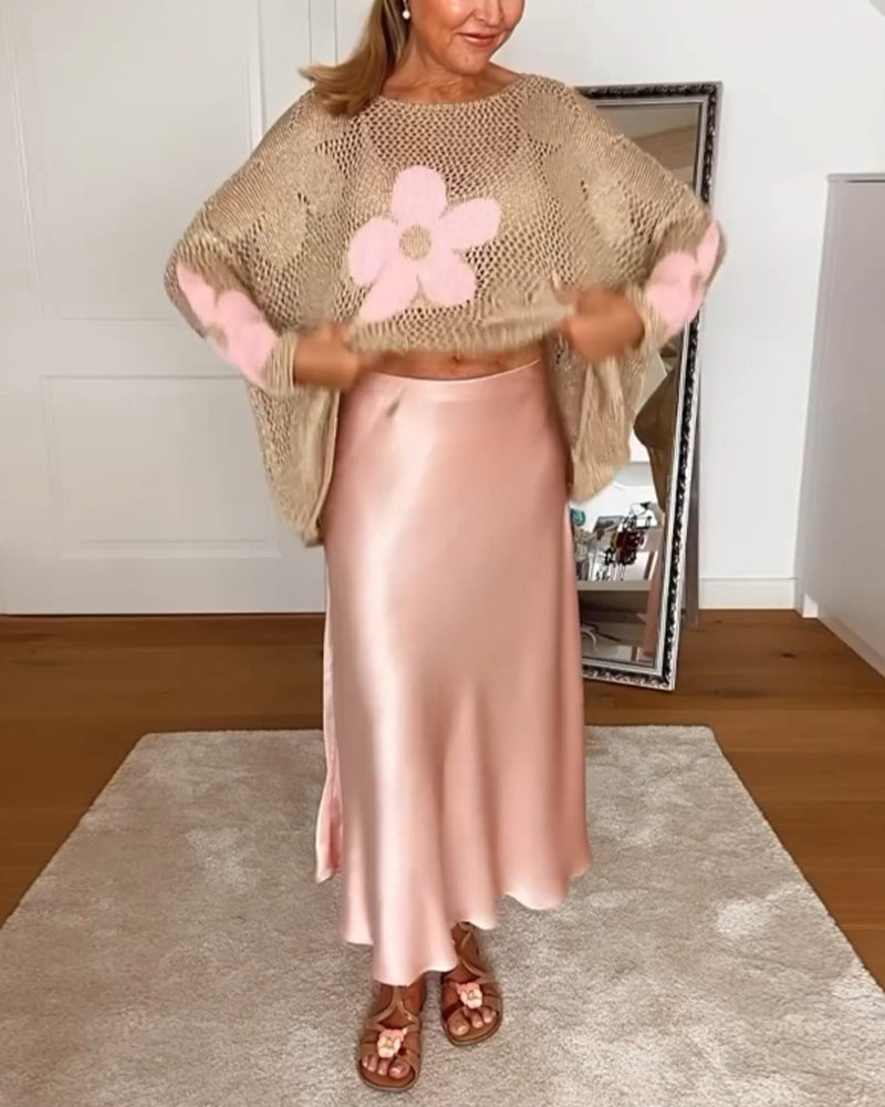 Bloom Crochet Top Floral Open Weave Long Sleeve