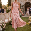 Women's One Shoulder Maxi Dress, Floral Wedding Guest Dress, S-XL