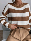 Women's Striped Sweater, Relaxed Drop Shoulder Knit Pullover, S-XL