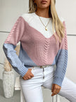 Women's Colorblock Sweater, Relaxed Crew Neck Knit Pullover, S-XL