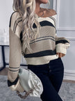 Women's V Neck Sweater, Colorblock Striped Knit Pullover, S-2XL