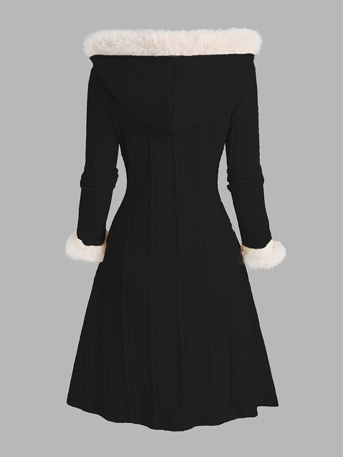 Women's Hooded Longline Coat, Faux Fur Trim Toggle Winter Coat, S-2XL