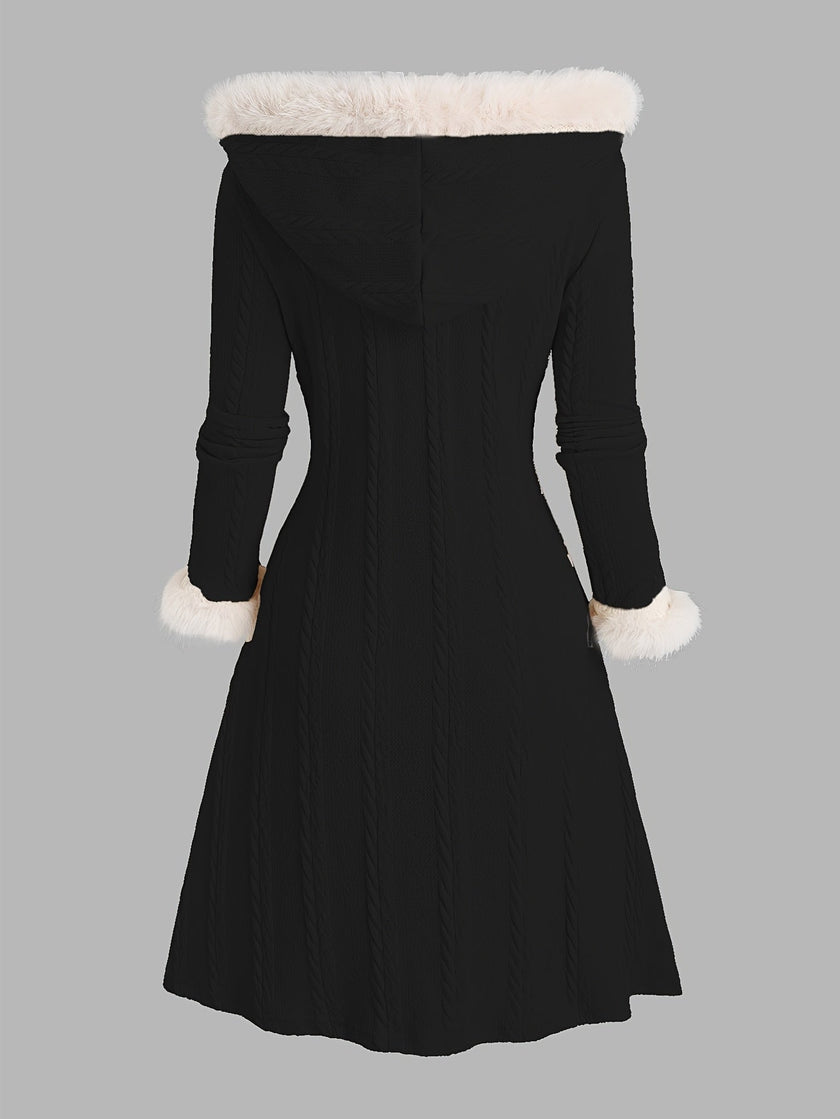 Women's Hooded Longline Coat, Faux Fur Trim Toggle Winter Coat, S-2XL