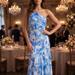 Women's One Shoulder Maxi Dress, Floral Wedding Guest Dress, S-XL