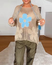Bloom Crochet Top Floral Open Weave Long Sleeve
