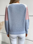 Women's Colorblock Sweater, Relaxed Crew Neck Knit Pullover, S-XL