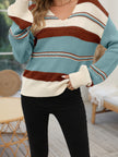 Women's V Neck Sweater, Colorblock Striped Knit Pullover, S-2XL