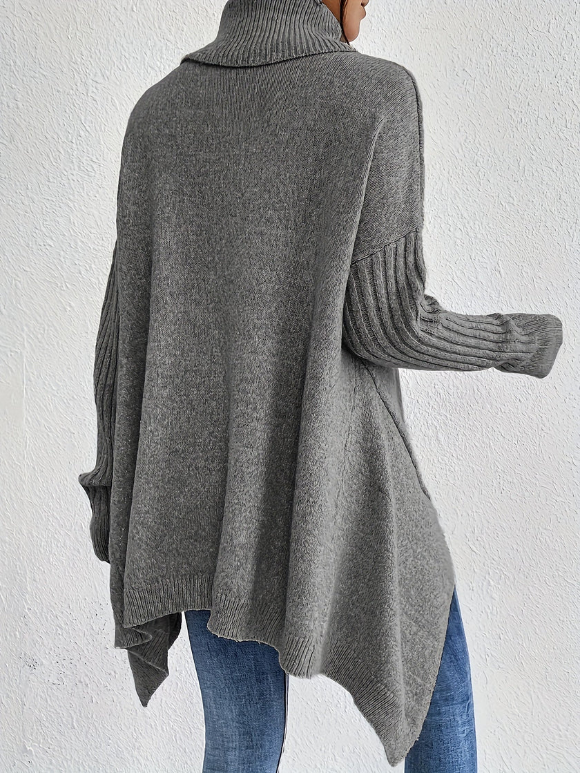 Women's Turtleneck Sweater, Relaxed High Neck Knit, S-2XL