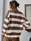 Women's Striped Sweater, Relaxed Drop Shoulder Knit Pullover, S-XL