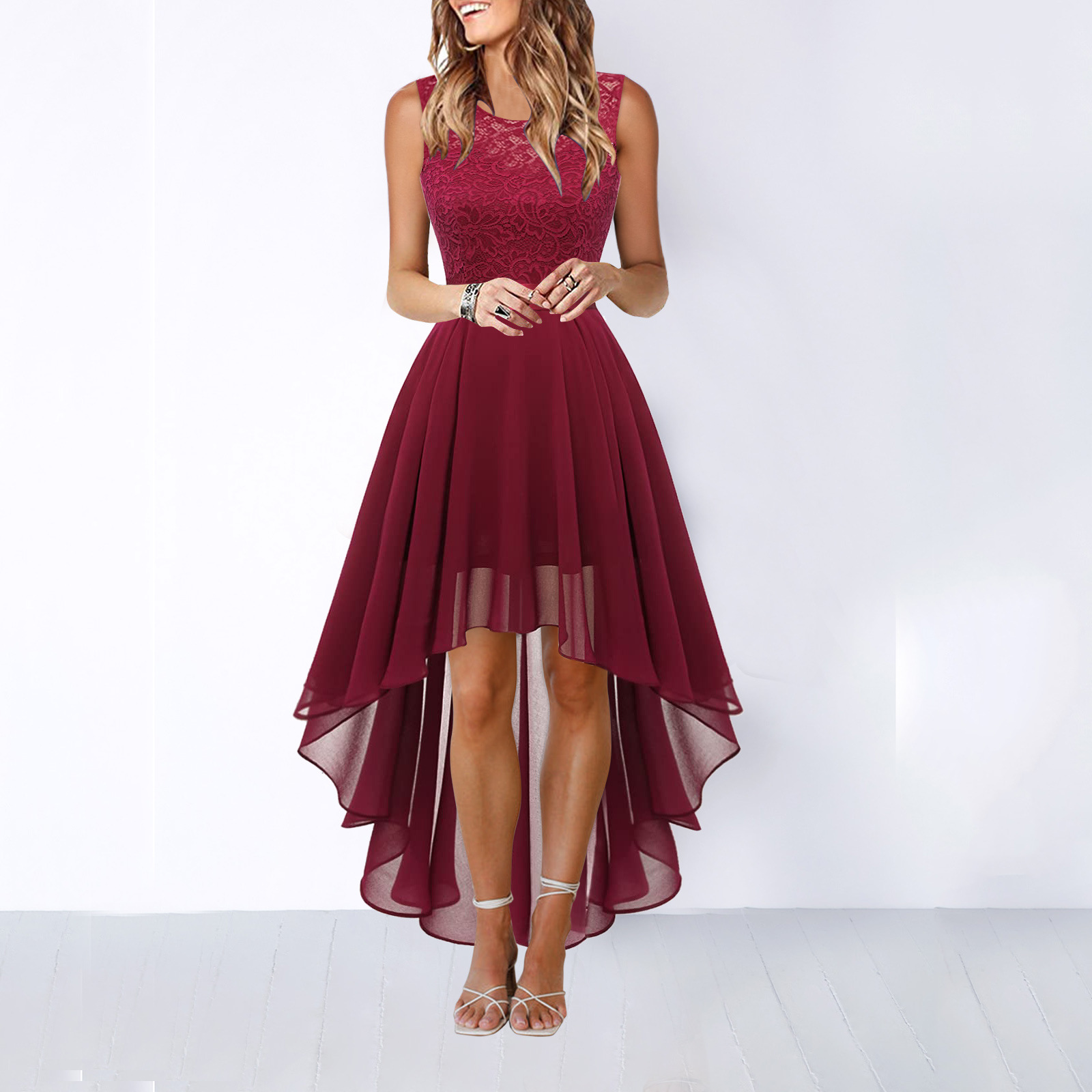 Women's Wedding Guest Dress, High Low Sleeveless Party Dress, XS-3XL