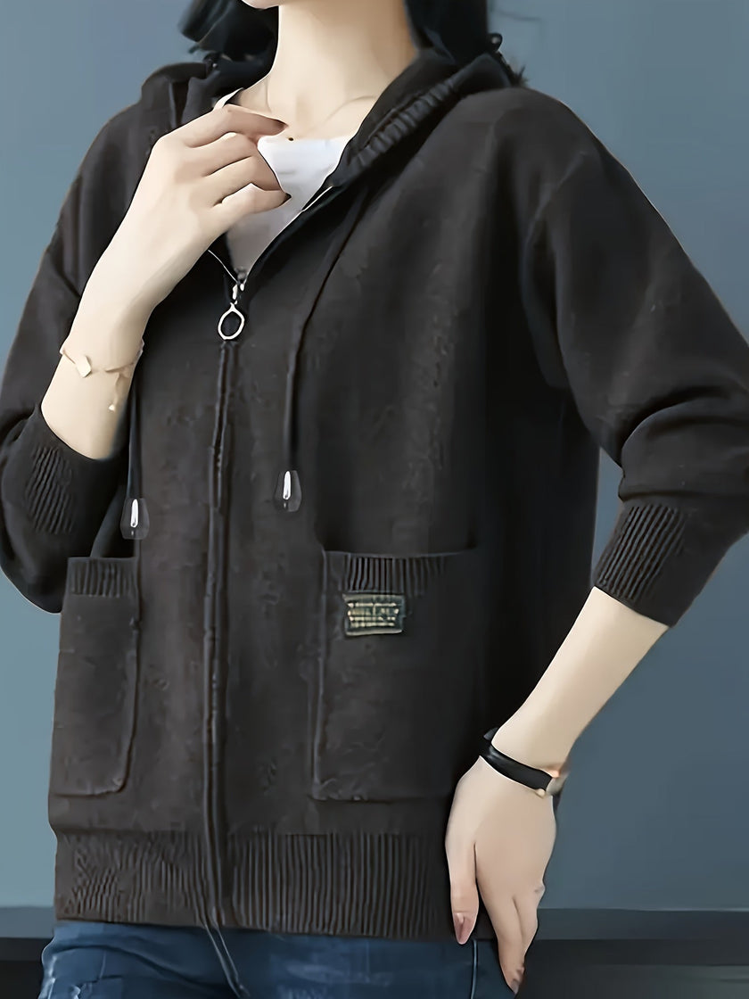 Women's Zip Up Hooded Cardigan, Lightweight Knit Hoodie with Pockets, S-L