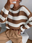 Women's Striped Sweater, Relaxed Drop Shoulder Knit Pullover, S-XL