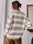 Women's Striped Sweater, Relaxed Drop Shoulder Knit Pullover, S-XL
