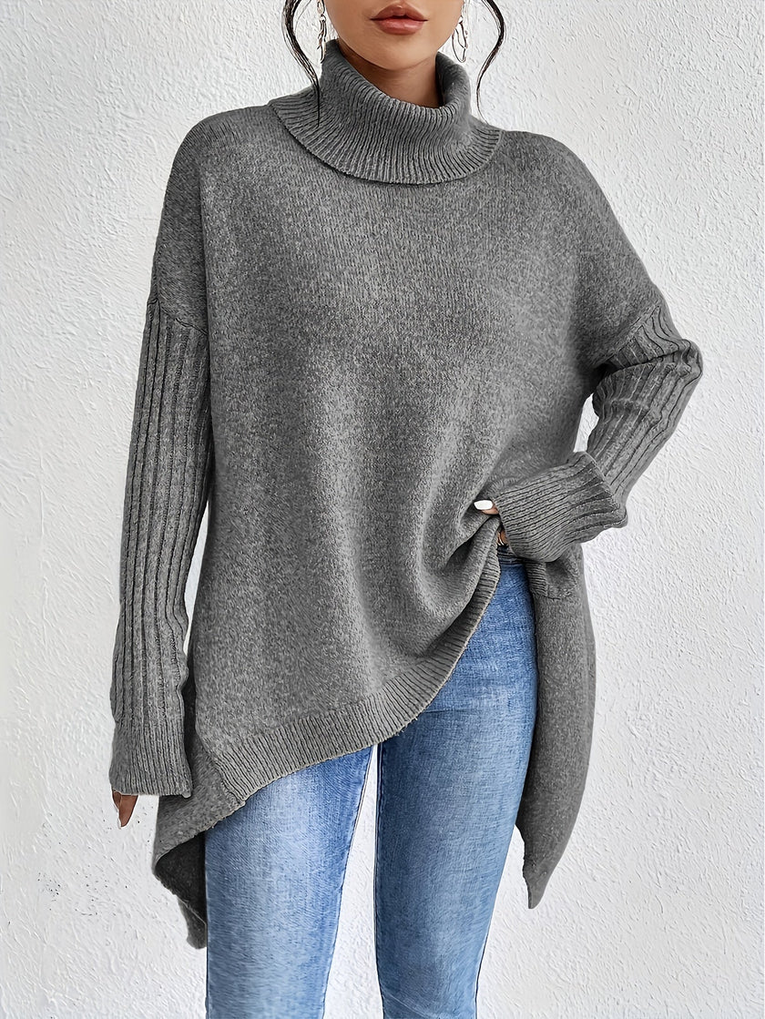 Women's Turtleneck Sweater, Relaxed High Neck Knit, S-2XL