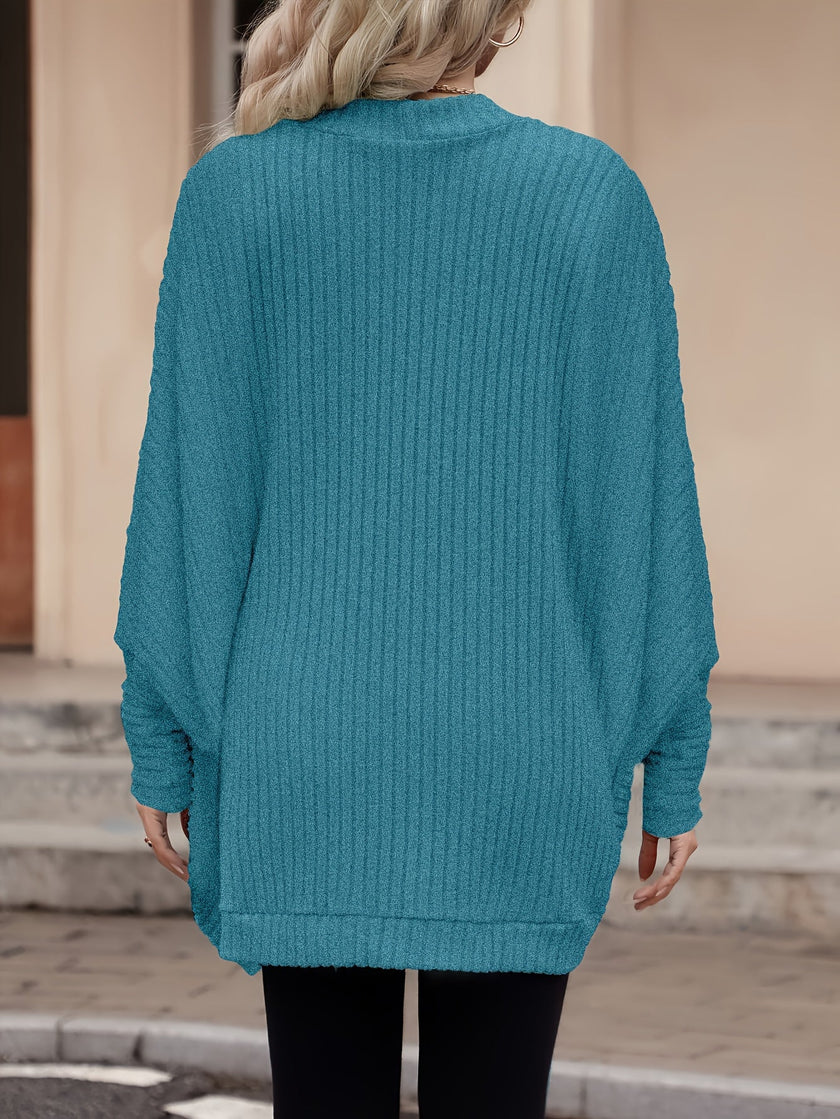 Women's Open Front Cardigan, Ribbed Knit Layering Cardigan