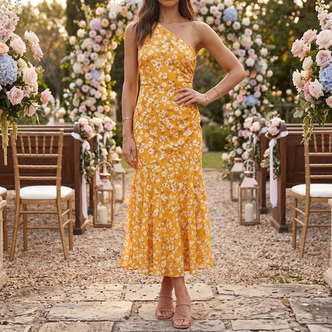 Floral One Shoulder Maxi Dress