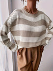 Women's Striped Sweater, Relaxed Drop Shoulder Knit Pullover, S-XL