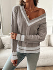 Women's V Neck Sweater, Relaxed Longline Knit Pullover, S-XL