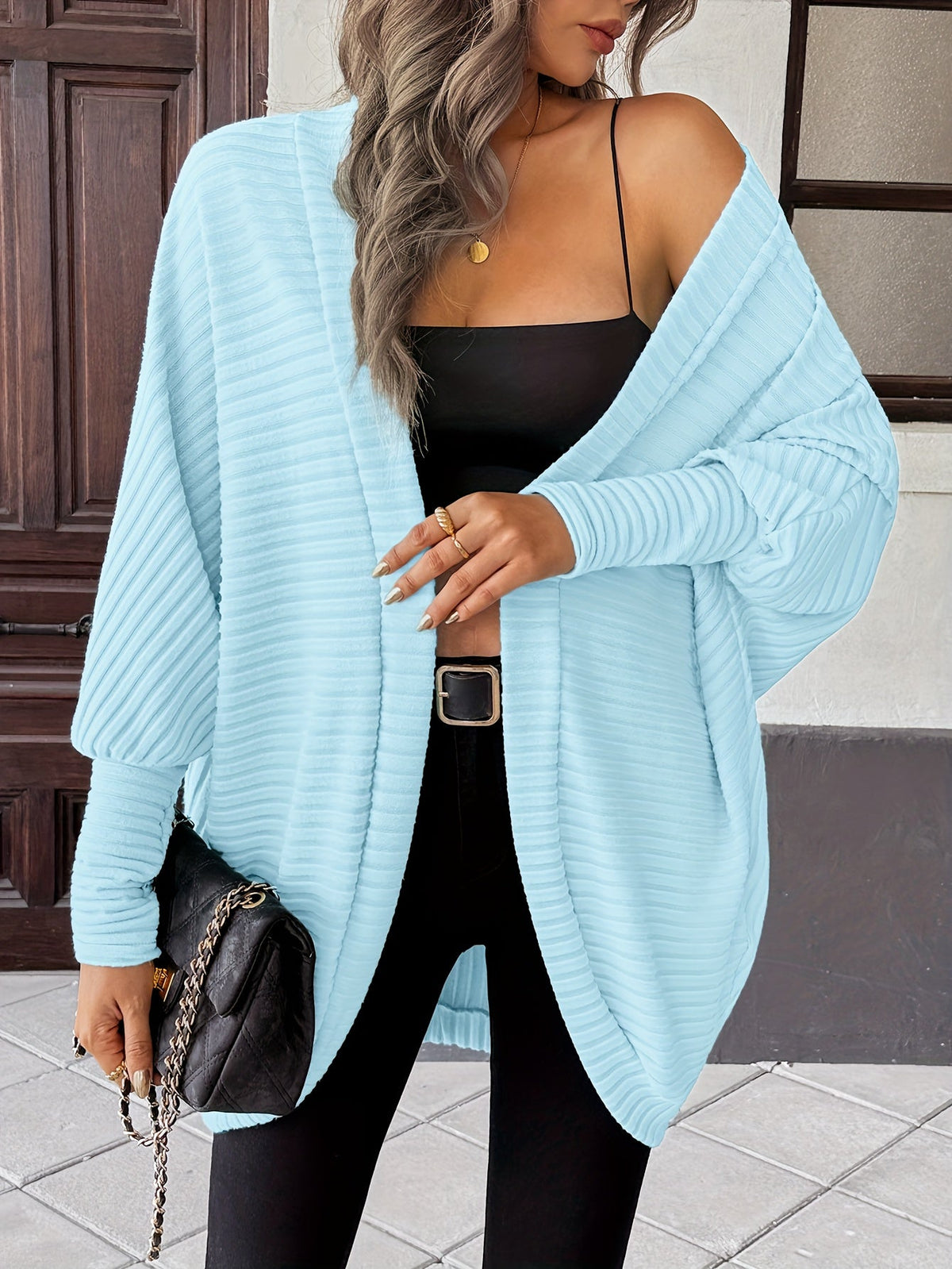 Women's Open Front Cardigan, Ribbed Knit Layering Cardigan