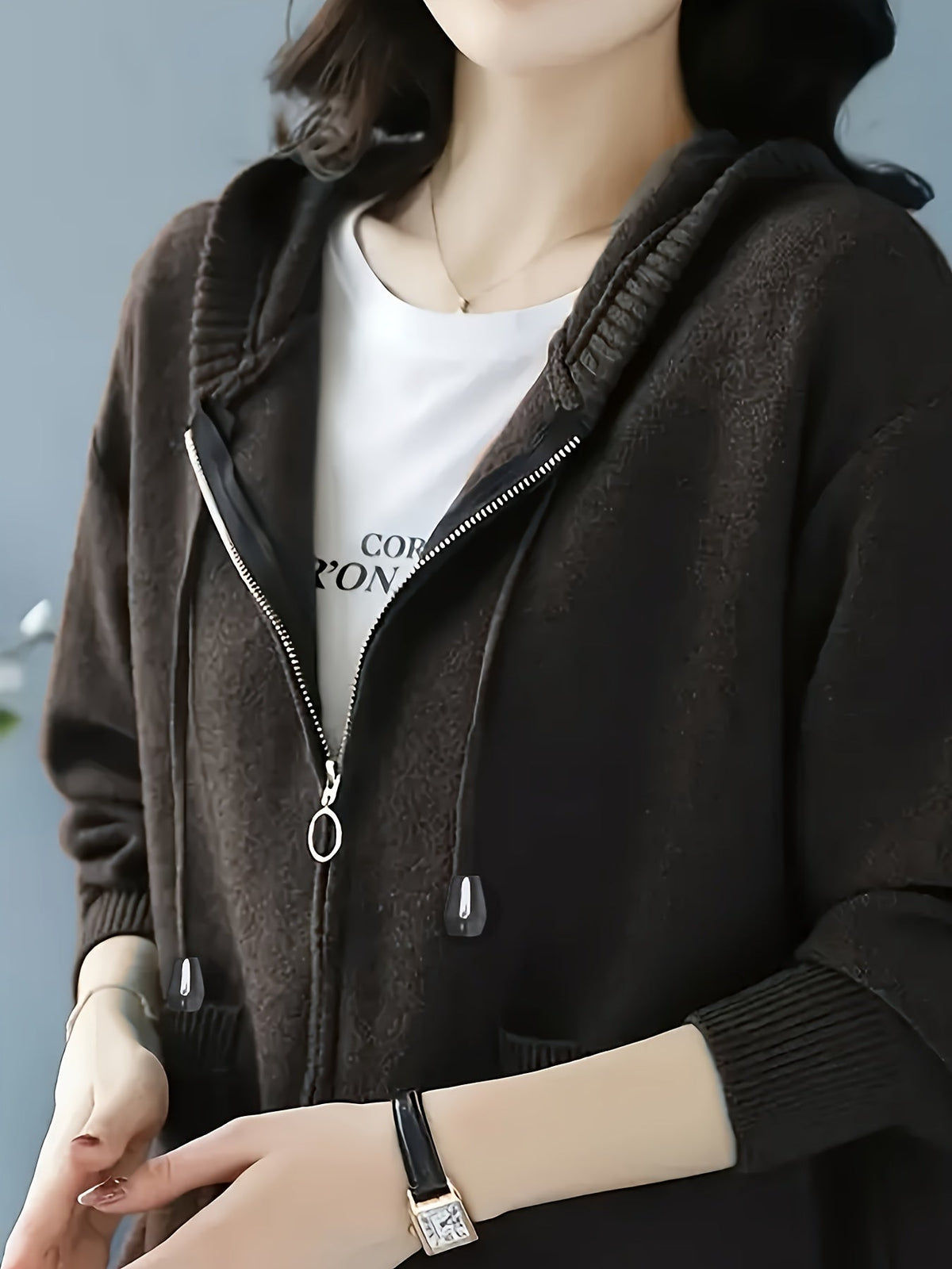 Women's Zip Up Hooded Cardigan, Lightweight Knit Hoodie with Pockets, S-L