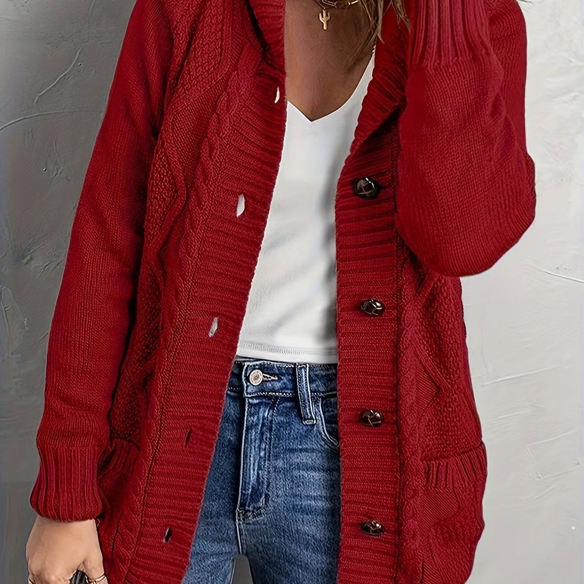 Women's Hooded Cardigan, Plush Lined Button Front Cardigan with Pockets, S-L