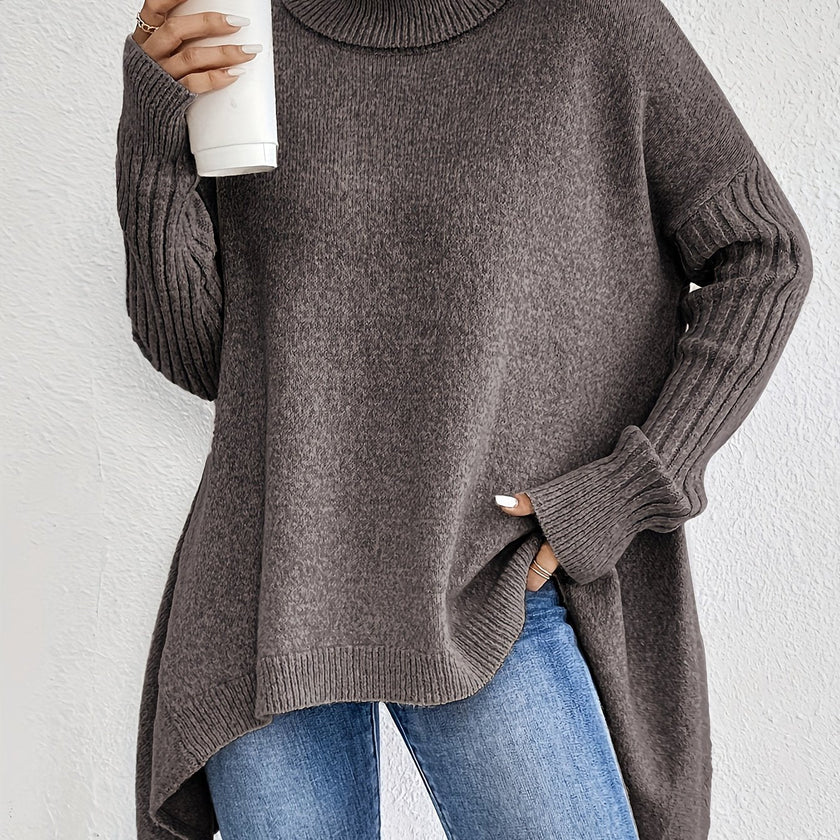 Women's Turtleneck Sweater, Relaxed High Neck Knit, S-2XL