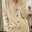 Women's Button Up Cardigan, V Neck Knit Cardigan with Heart Buttons, S-XL