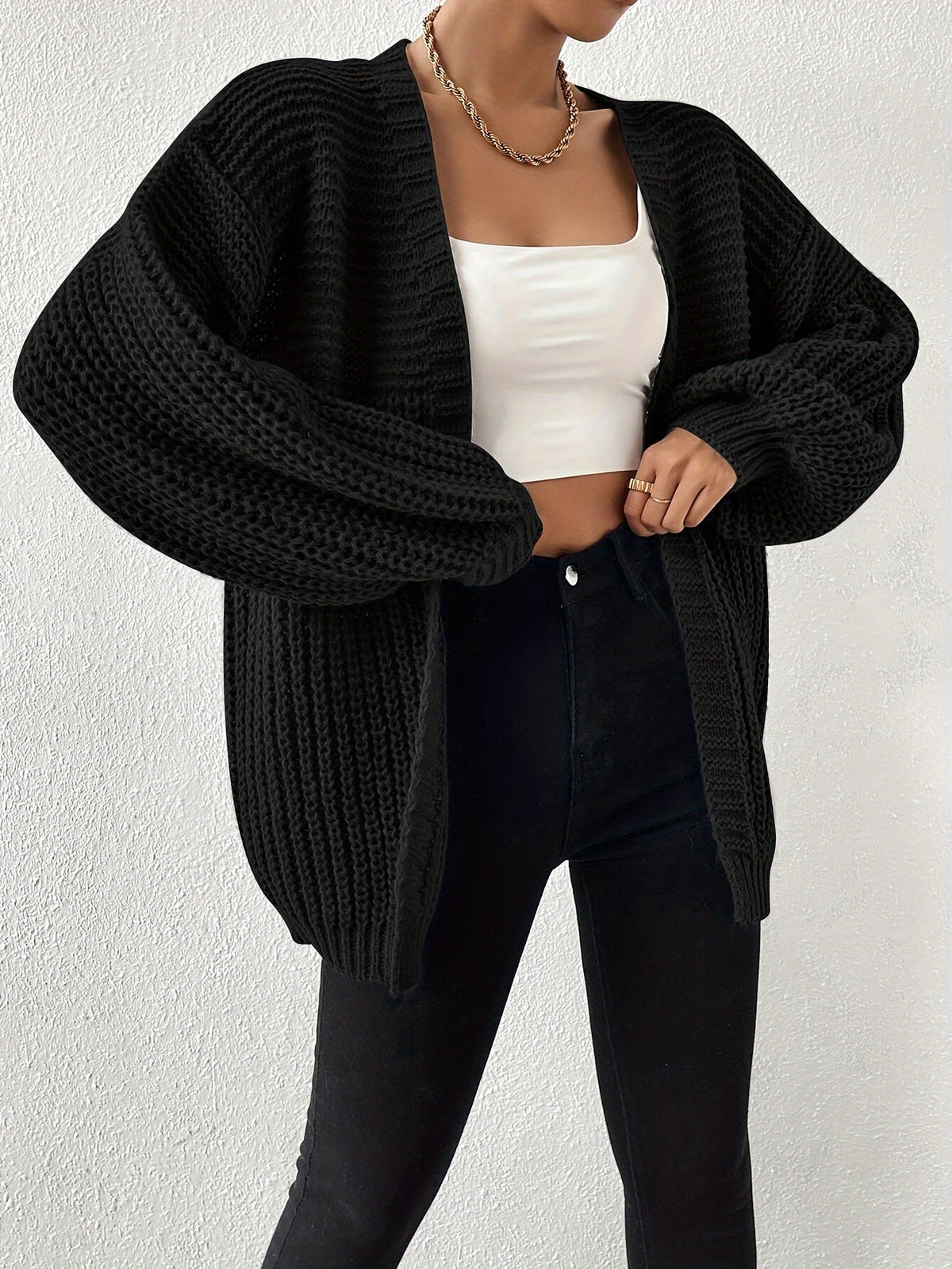 Women's Chunky Knit Cardigan, Relaxed Open Front, S-2XL