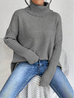 Women's Turtleneck Sweater, Relaxed High Neck Knit, S-2XL