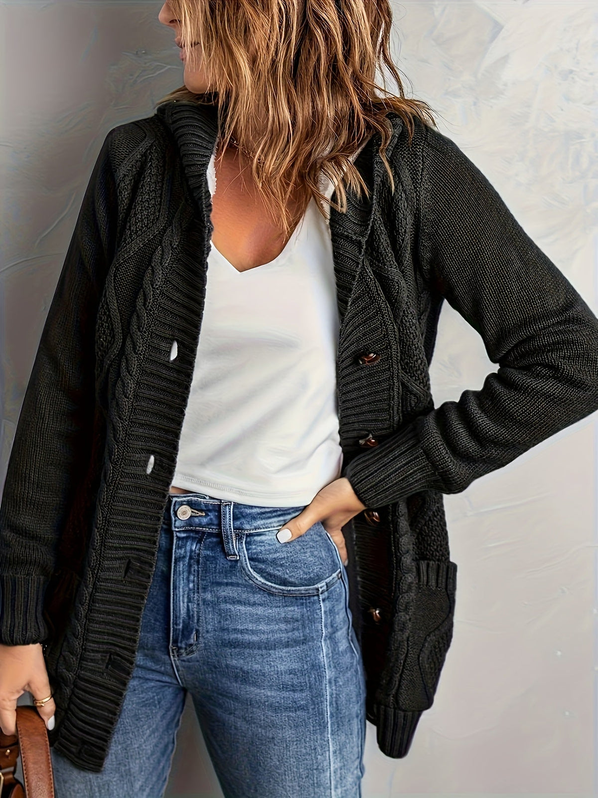 Women's Hooded Cardigan, Plush Lined Button Front Cardigan with Pockets, S-L